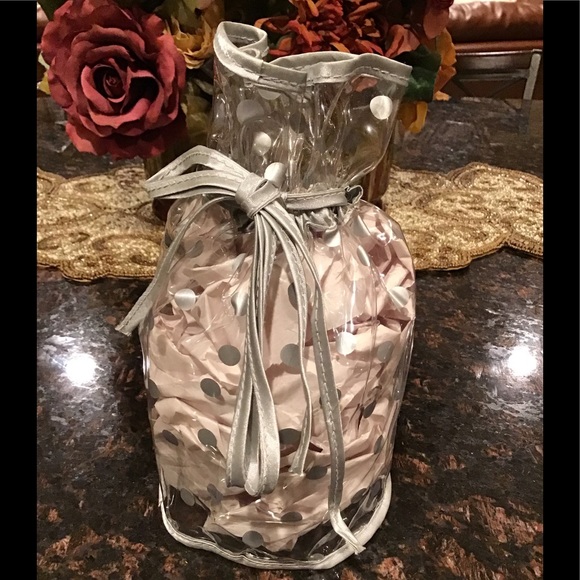 Clear Silver Poker Dot Plastic Drawstring Cylinder Bag - Picture 3 of 9